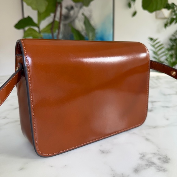 Tory Burch Robinson Spazzolato Leather Shoulder Bag Dark Sienna Brown Patent - Picture 5 of 16